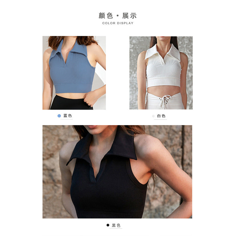 POLO Collar Tennis Vest Solid Color Polo Collar Workout Top High Strength Outdoor Sports Vest with Chest Pad